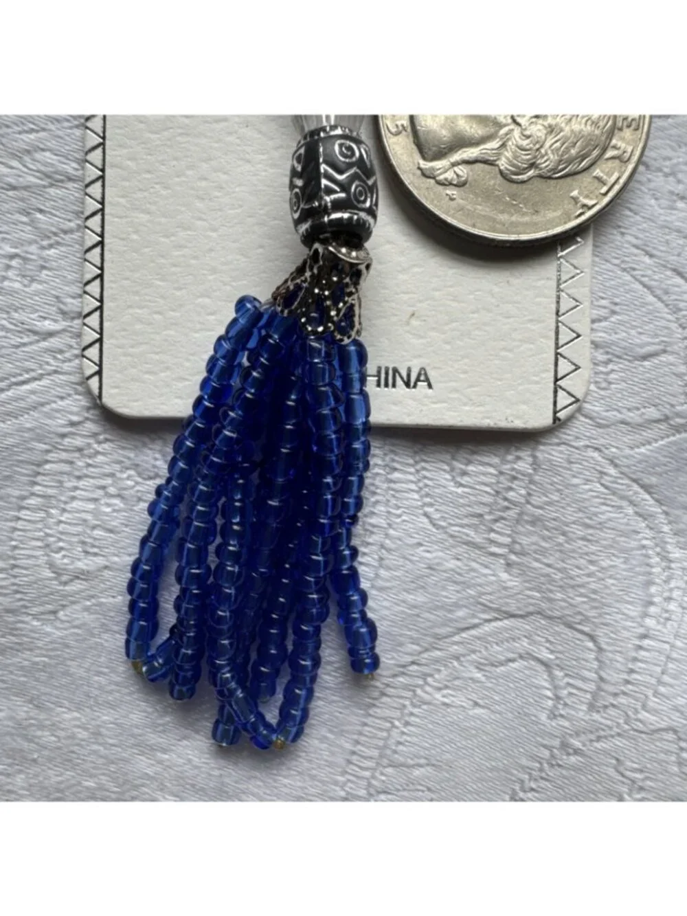 NEW Silvertone Blue Rolling Evil Eye Heart Keychain Protection Tassel Beads